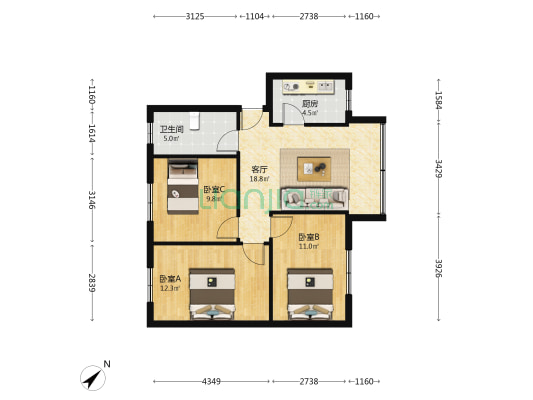 万和苑小区 3室1厅1卫 74平方