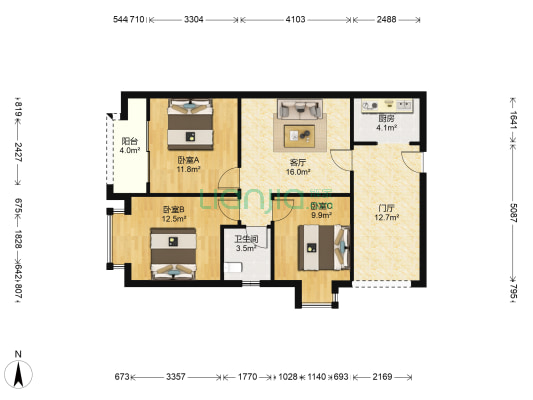 湖岸家园B区 3室1厅1卫 84平方