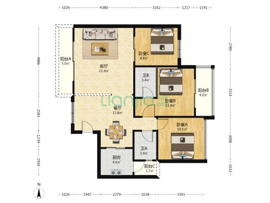 荷兰水乡一期 3室2厅2卫 119平方