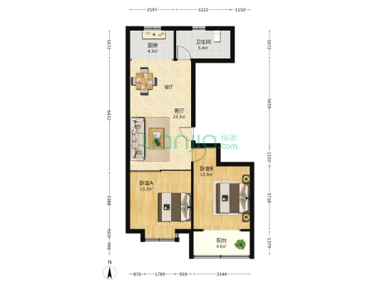 昱景园 2室1厅1卫 95平方