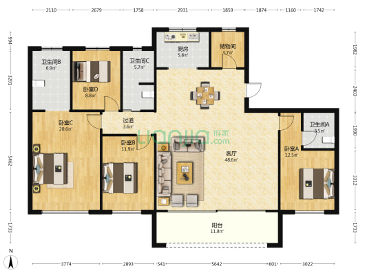 中国铁建西派樘樾 4室1厅3卫 189平方