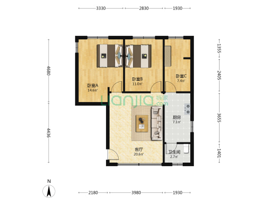 沙头小海边二巷2号 3室1厅1卫 82平方