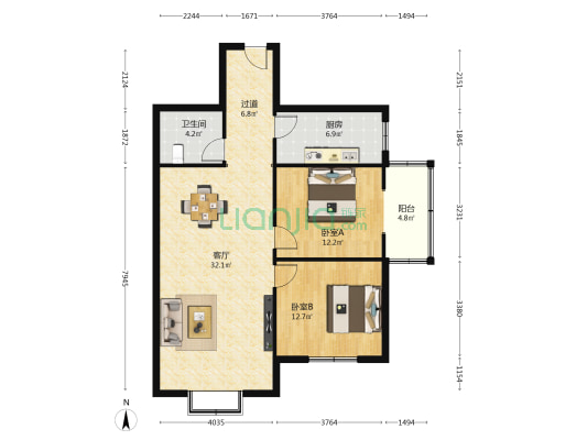 航建设五号院高层住宅楼小区 2室1厅1卫 102平方