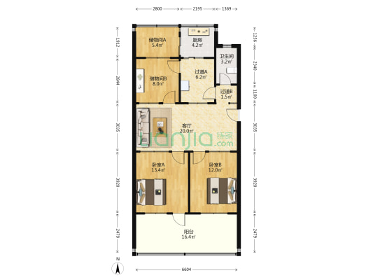 自来水宿舍1 2室1厅1卫 87平方