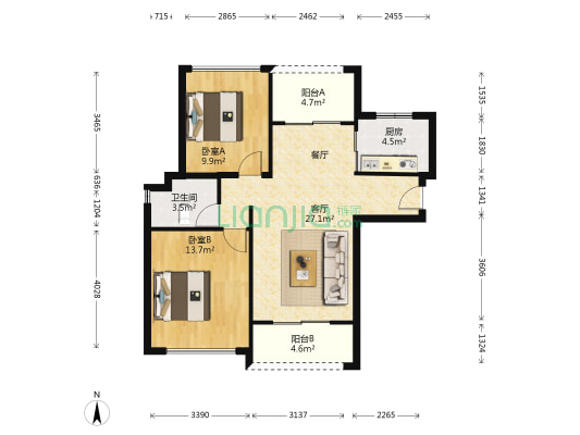 七彩云南古滇名城 2室1厅1卫 84平方