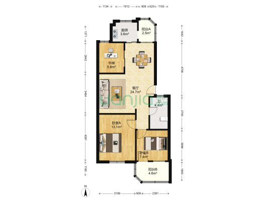 杉杉苑 3室1厅1卫 77平方