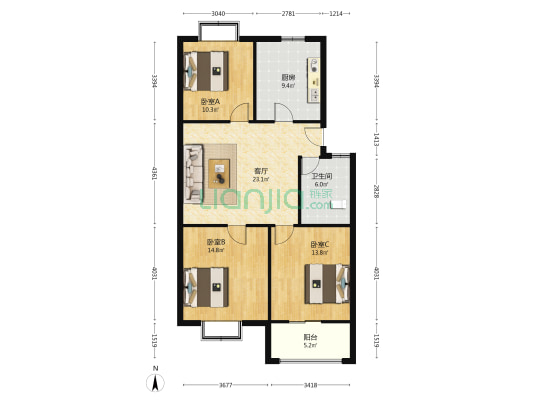 天山公寓 3室1厅1卫 100平方