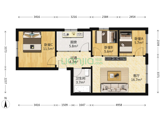 省建设银行家属院（榆中街） 3室1厅1卫 80平方