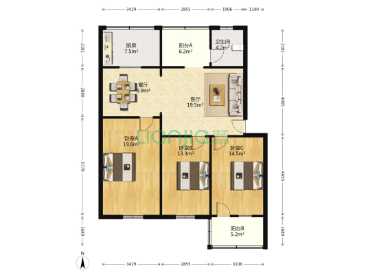 高家巷43号 3室2厅1卫 110平方