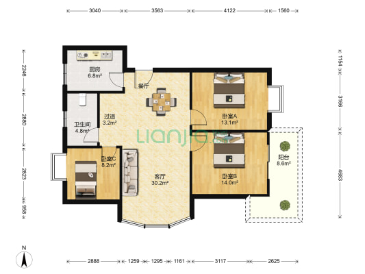 景荣花园 3室1厅1卫 114平方