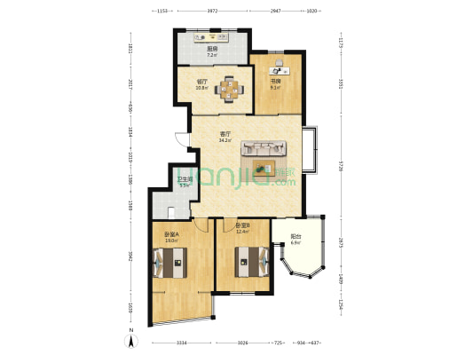 怡江华庭 3室2厅1卫 134平方
