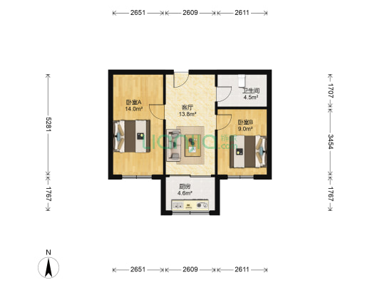 连胜小区 2室1厅1卫 57平方