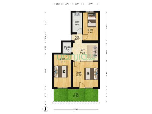 报国寺东夹道 3室1厅1卫 67平方