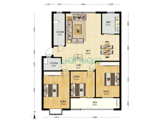 襄城映象 3室1厅2卫 133平方