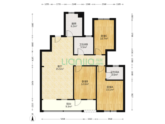 米兰花园 3室1厅2卫 121平方