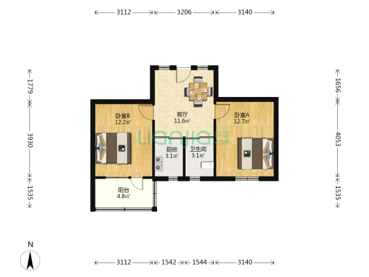 东礁二村 2室1厅1卫 56平方