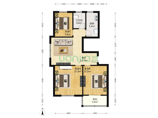 東城華府(淄川区) 3室1厅1卫 102平方