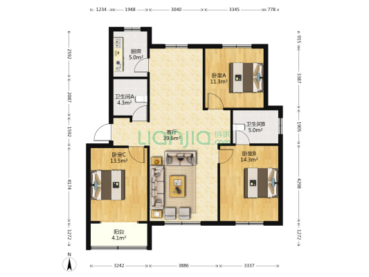 茗景苑 3室1厅2卫 121平方