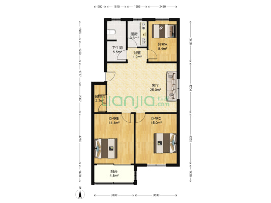 万鑫小区 3室1厅1卫 104平方