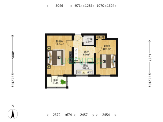 新居西里 2室1厅1卫 51平方