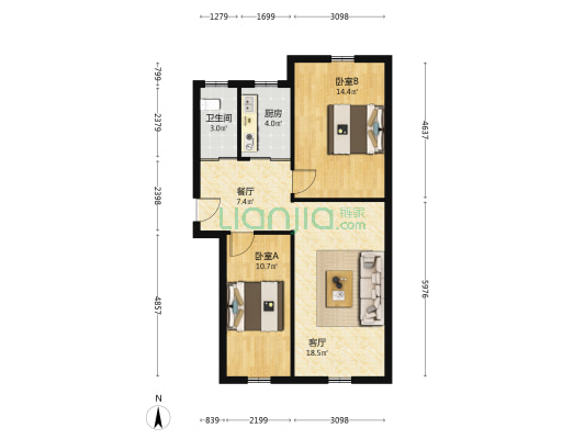 水利研究所 2室2厅1卫 71平方