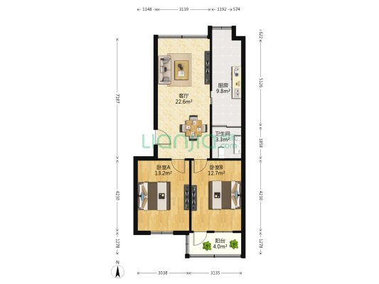 水利设计院宿舍 2室1厅1卫 62平方
