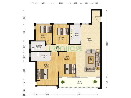 金樾玖著 4室1厅2卫 139平方