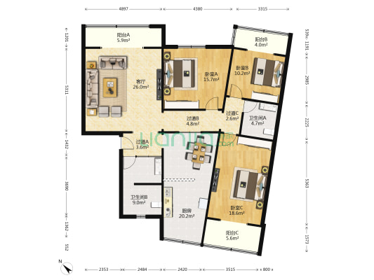 龙泉中街37号 3室1厅2卫 138平方