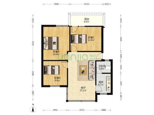 棠湖东路一段59号 3室1厅1卫 80平方