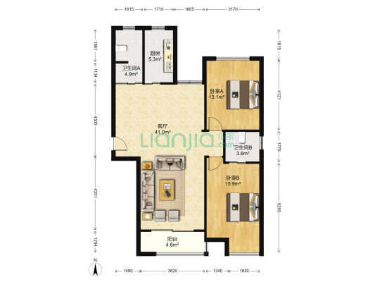 力高柏林春天 2室1厅2卫 120平方