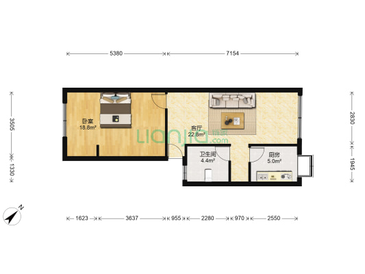 球场花园 1室1厅1卫 57平方