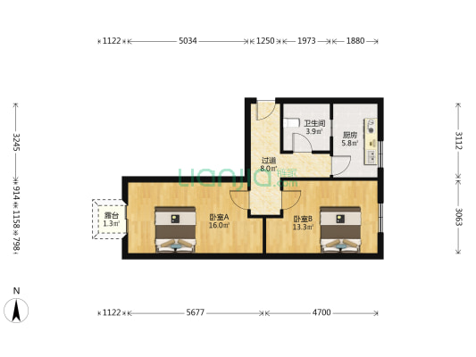 设计里 2室0厅1卫 61平方