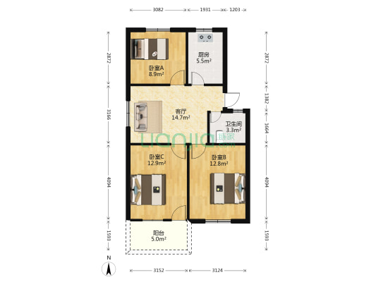 七星井新村 3室1厅1卫 86平方