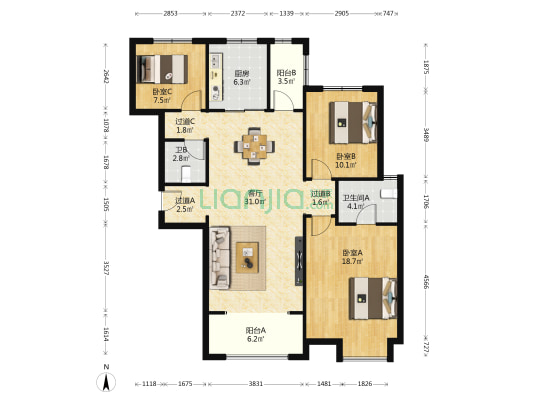 金地中央公园二期 3室1厅2卫 130平方