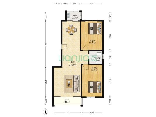 正大花园 2室1厅1卫 105平方