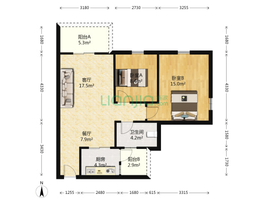 金华花园三期 2室2厅1卫 79平方