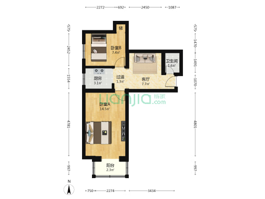太平仓胡同14号院 2室1厅1卫 51平方