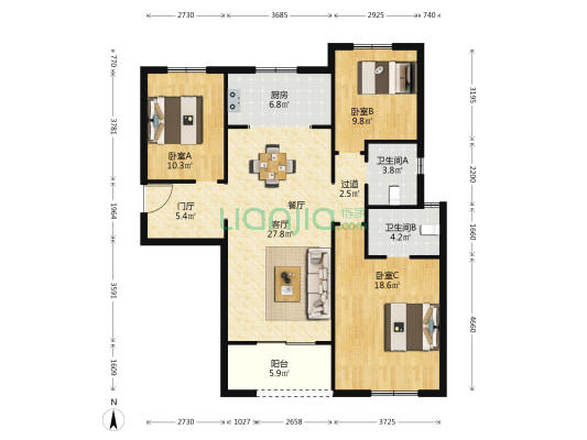 融创观澜壹号融园 3室1厅2卫 130平方