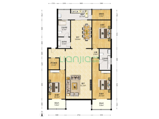 金凤家园 4室2厅3卫 206平方