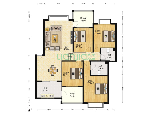 旌城丽都 4室1厅2卫 153平方