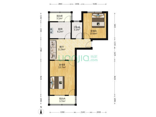 訾家灌庄小区 2室1厅1卫 65平方
