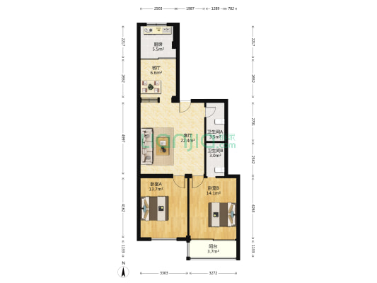 宏程路216-226号 2室2厅2卫 110平方