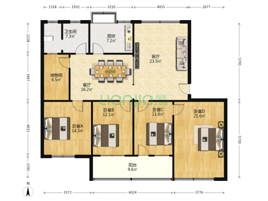 金富士路31号 4室2厅1卫 156平方