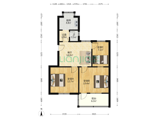 湘江中路一段3号（排水处宿舍） 3室1厅1卫 75平方