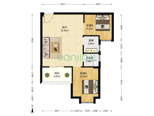 盛景公馆  2室1厅1卫 79平方