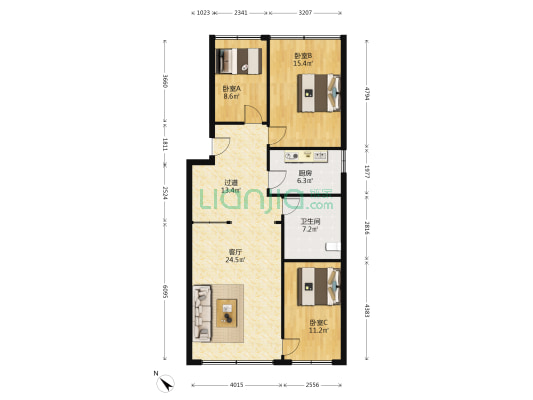 大理石路1号 3室1厅1卫 109平方