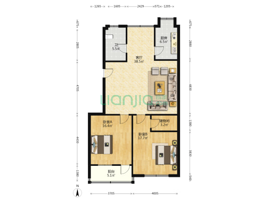 庆丰路60号 2室1厅1卫 109平方