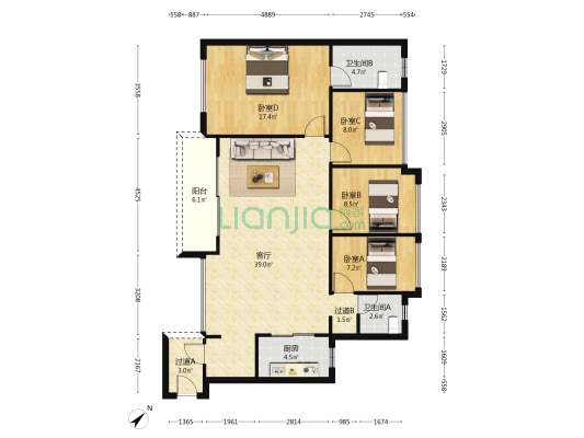 亚运城天际 4室1厅2卫 123平方