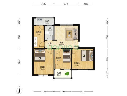 文峰路人行家属院 3室1厅1卫 73平方