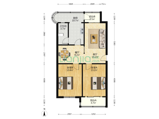 新光源公寓 2室2厅1卫 86平方